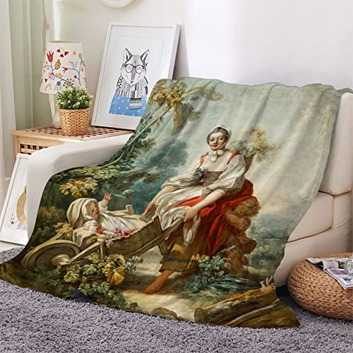 Manta Estampada Franela 3D, Suave Y Mullida Manta CáLida para Adultos Y NiñOs, para Cama, Sofá, Sala De Estar, Pintura Famosa Fragonard Alegría Madre E Hijo 150×200 cm