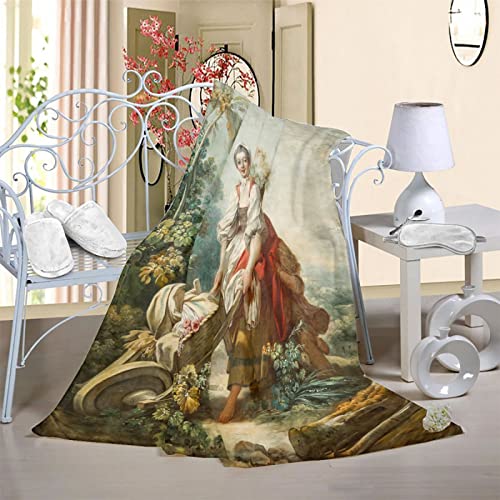 Manta Estampada Franela 3D, Suave Y Mullida Manta CáLida para Adultos Y NiñOs, para Cama, Sofá, Sala De Estar, Pintura Famosa Fragonard Alegría Madre E Hijo 150×200 cm