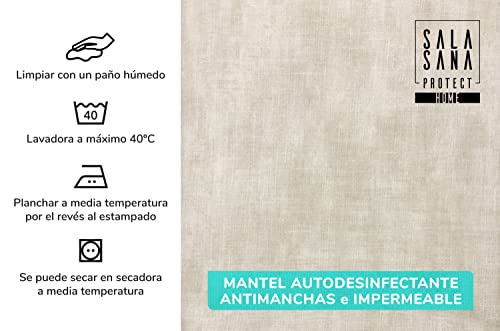 Mantel Antimanchas AUTODESINFECTANTE 150x150cm Beige | Mantel RESINADO Antimanchas | Mantel Mesa Cuadrada Tela | Mantel Tela Impermeable ALGODÓN 100% | EFICAZ contra Virus BACTERIAS y Hongos