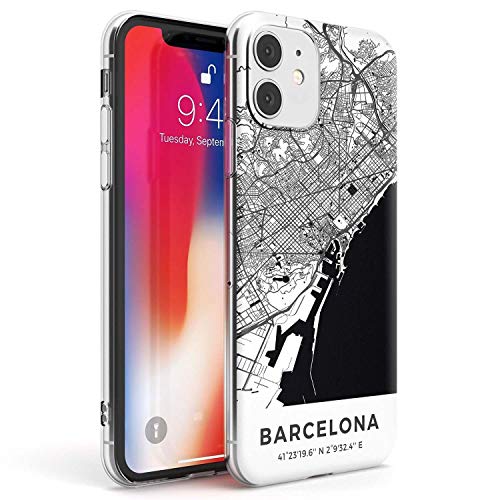 Mapa de Barcelona, ​​España Slim Funda para iPhone 11 TPU Protector Ligero Phone Protectora con Viaje España Pasión De Viajar Calles Europa