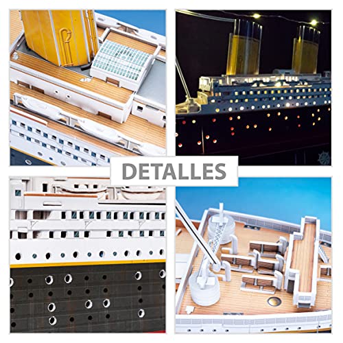 Maqueta Titanic para Montar, Puzzle 3D LED Barco, Puzzles 3D Barcos, Maquetas para Construir Adultos y Niños, 266 Piezas, 240 Min De Montaje, Rompecabezas