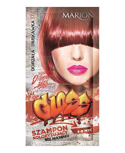 Marion Champú brillante para el cabello en bolsita de duración de 4 a 8 lavados de amoníaco GRATIS 37 fresa madura