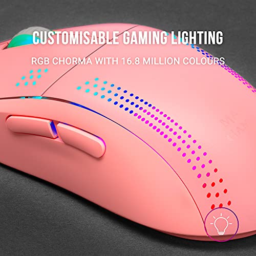 MARSGAMING MMPROP Rosa, Ratón Ambidiestro Ultra-Ligero, RGB Chroma, Óptico 32K dpi