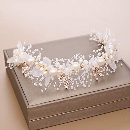 Martin Kench - Diadema romántica con perla de cristal para novia, joya para el pelo