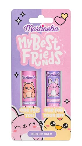 Martinelia - Kit de 2 bálsamos labiales infantiles sabor fresa y arándano, colección My Best Friends