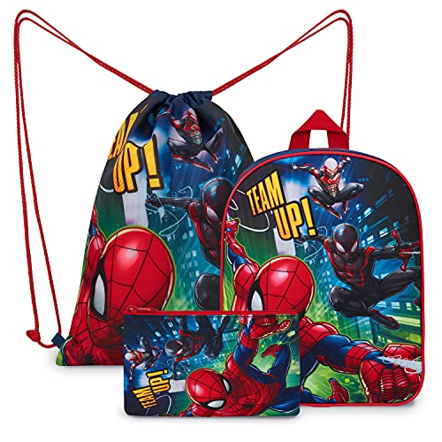 Marvel Mochila Niño De Spiderman, set Mochila escolar con Estuche Escolar Y Mochila Saco