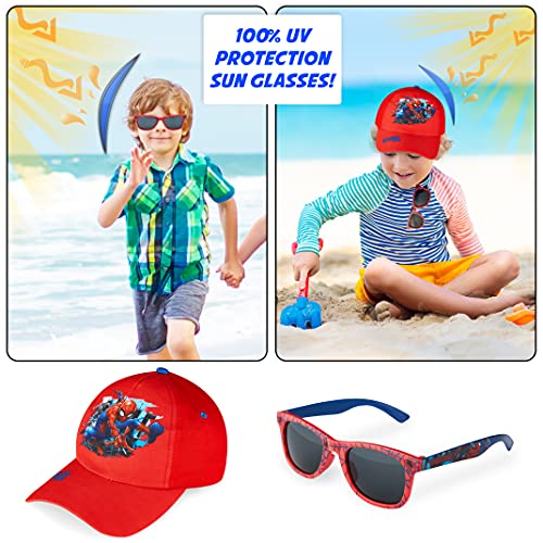 Marvel Pack de Gorra Niño y Gafas de Sol Infantiles de Spiderman y Los Vengadores, Gorra Infantil, Gafas de Sol Niño, Regalos para Niños (Rojo)