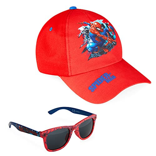 Marvel Pack de Gorra Niño y Gafas de Sol Infantiles de Spiderman y Los Vengadores, Gorra Infantil, Gafas de Sol Niño, Regalos para Niños (Rojo)