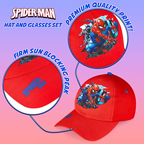 Marvel Pack de Gorra Niño y Gafas de Sol Infantiles de Spiderman y Los Vengadores, Gorra Infantil, Gafas de Sol Niño, Regalos para Niños (Rojo)