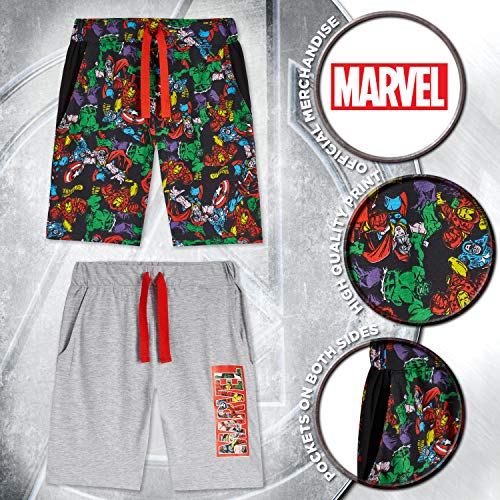 Marvel Pantalones Niños Cortos, Pack De Bermudas Verano con Los Vengadores Iron Man Capitán América Thor y Hulk, Regalos para Niños 3-14 años (Gris/Multi, 5-6 años)