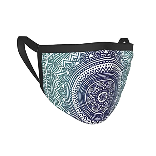 Máscara De Tela Azul Marino Y Verde Azulado Ombre Mandala Antiguo Arte Indio Con Efectos De Estilo Mehndi Kitsch Boho Print Es Azul Oscuro Blanco Negro Máscara De Borde