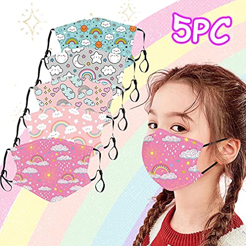 𝓜𝓪𝓼𝓬𝓪𝓻𝓲𝓵𝓵𝓪 5pcs Niños Ajustable Earloop a Prueba De Viento Reutilizable Lavable Espacio Impreso Faciales Que Cubren El Pañuelo Faciales De Seda De Hielo para Niños Adecuado para Escolar