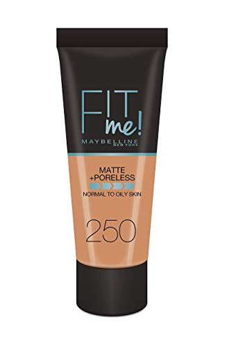 Maybelline New-York - Fond de Teint Fluide Fit Me Matte & Poreless - Peaux normales à grasses - teinte : 250 Beige Ensoleillé - 30 ml