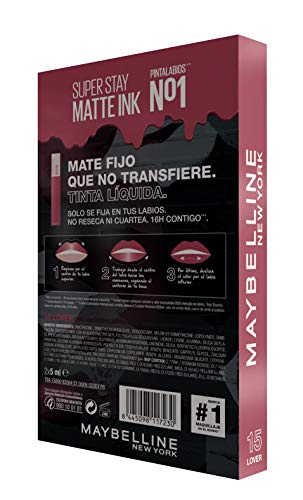 Maybelline New York, SuperStay Matte Ink, Cofre 2 Pintalabios Permanentes Líquidos de Larga Duración, Efecto Mate, Maquillajes Labiales, Tono15 Lover - 2 Unidades, 10 ml