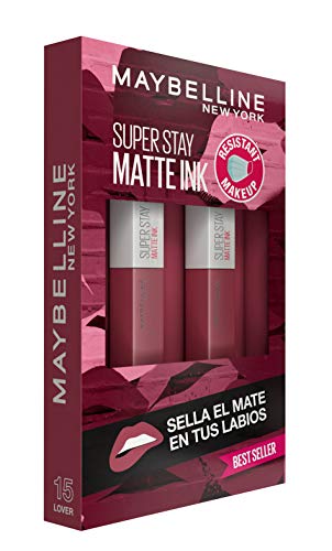 Maybelline New York, SuperStay Matte Ink, Cofre 2 Pintalabios Permanentes Líquidos de Larga Duración, Efecto Mate, Maquillajes Labiales, Tono15 Lover - 2 Unidades, 10 ml