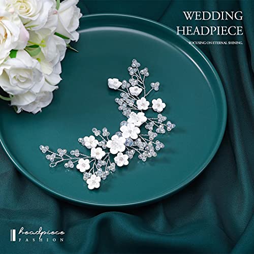 Mayelia Diadema de novia para novia con diseño de flores de vid de plata con diamantes de imitación, para mujeres y niñas