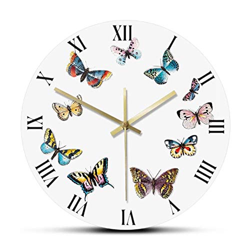 mazhant Lindas Mariposas Coloridas calcomanías artísticas diseño Moderno Reloj de Pared Slient Reloj números Romanos Dropshipping Producto Reloj de pared-30X30cm