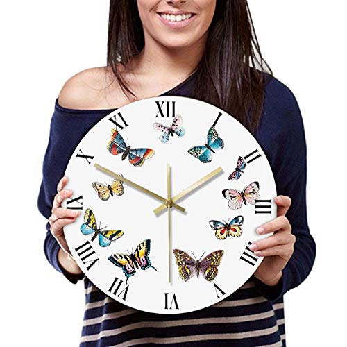 mazhant Lindas Mariposas Coloridas calcomanías artísticas diseño Moderno Reloj de Pared Slient Reloj números Romanos Dropshipping Producto Reloj de pared-30X30cm