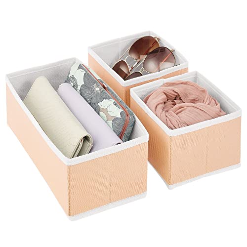 mDesign Juego de 3 Cajas organizadoras – Cestas de Tela de Diferentes tamaños para cajones – Organizadores para armarios para Guardar Calcetines, Ropa Interior y más – Naranja melocotón/Blanco