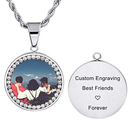 MeMeDIY Collar Personalizado para los Hombres y Las Mujeres Grabado a Medida Foto en Blanco y Negro/Texto/Nombre/Fecha Rhinestone Dog Tag CZ Acero Inoxidable Colgante