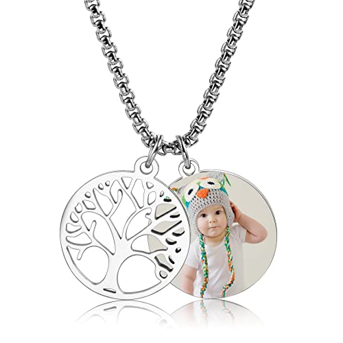 MeMeDIY Collares de Árbol de la Vida Personalizados para Mujeres con Colgantes de Iniciales/Imágenes/Grabados/Nombres, Regalos para Mujeres/Hombres/Abuela (Plata de 20 Pulgadas)