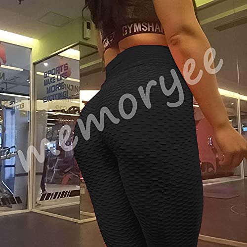 Memoryee Leggings Mujer Push Up Mallas Pantalones Deportivos anticeluliticos Suave Elásticos Alta Cintura Elásticos Yoga Fitness de Control la Barriga/Black/M