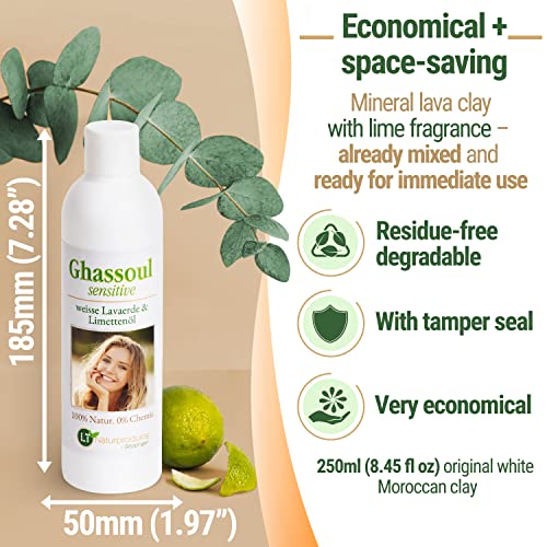 Mezcla de ghassoul blanco listo para usar | con perfume de lima | SENSITIVE | Libre de químicos y jabones | 250 ml