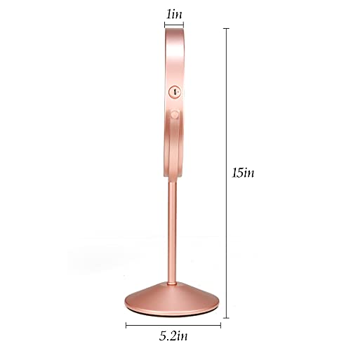 Micacorn Espejo Cosmético de Vanidad Magnificado 7x Recargable por USB Espejo para Maquillarse Rotación de 360 Grados Espejo de la Vanidad con Brillo de Pantalla Táctil Ajustable (Rose gold)