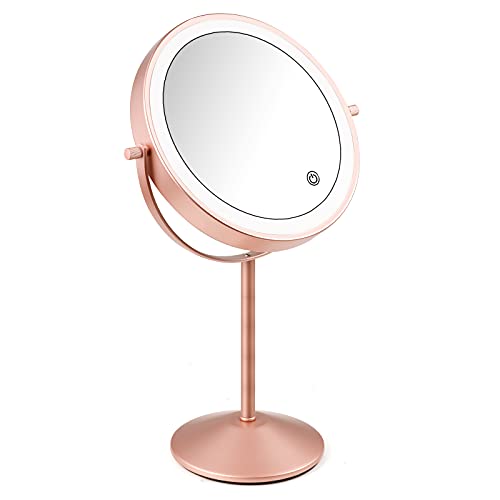 Micacorn Espejo Cosmético de Vanidad Magnificado 7x Recargable por USB Espejo para Maquillarse Rotación de 360 Grados Espejo de la Vanidad con Brillo de Pantalla Táctil Ajustable (Rose gold)