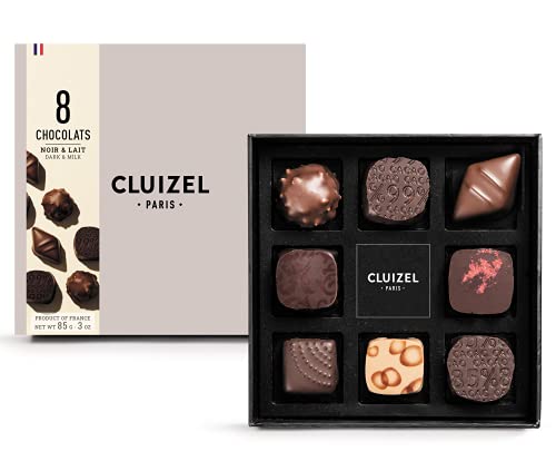 Michel Cluizel Caja de bombones con 8 bombones rellenos | Surtido de chocolates negros y con leche | Caja de Chocolates 85 Gramos