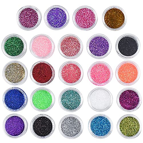 Mikihat 24 Colores Polvos para Uñas de Gel,Polvos Acrilicos para Uñas, Purpurina Multicolor Polvo Brillante, Uñas Brillante Decoración para Decoración de Uñas Cara Maquillaje Pelo Arte