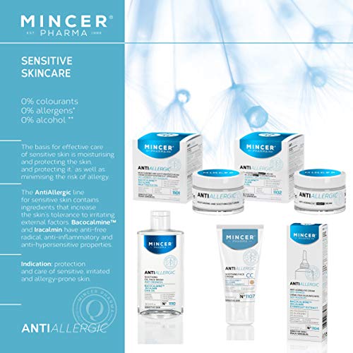 Mincer Pharma Anti Allergic Crema facial antialérgica antialérgica de día y noche contra las rojeces antiedad para pieles sensibles con bacocalmin, iricalmina y aceite de chía, 50 ml