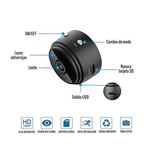 Mini cámara espía Oculta HD 1080p - Mini cámara espía para Ver en el móvil y grabación – Cámara vigilancia WiFi camuflada con visión Nocturna con batería – para Coche, Interior y Exterior – Belltop