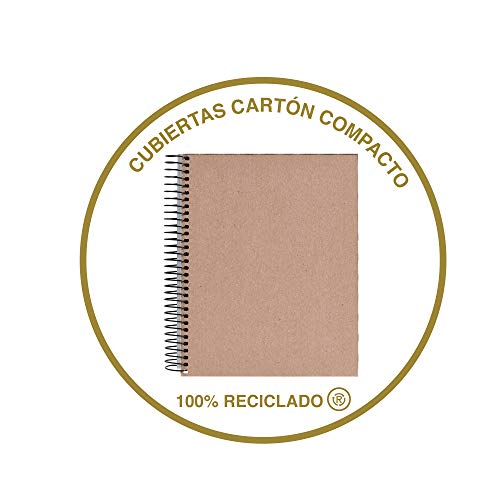 Miquelrius - Cuaderno A4 Cuadriculado Notebook Emotions 100% Reciclado, 1 Franja de Color, 80 Hojas Cuadriculadas 5 mm, Papel 80 g Microperforado con 4 Taladros para 4 Anillas, Cubierta de Cartón, Col