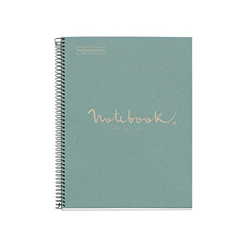 Miquelrius - Cuaderno A4 Cuadriculado Notebook Emotions 100% Reciclado, 1 Franja de Color, 80 Hojas Cuadriculadas 5 mm, Papel 80 g Microperforado con 4 Taladros para 4 Anillas, Cubierta de Cartón, Col