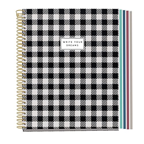 MIQUELRIUS MR46619 - Cuaderno A5 - Cuadrícula 5 mm - 120 Hojas - 4 Franjas de Color - Espiral Cobre - Colección Always Black - Cuadros Vichy