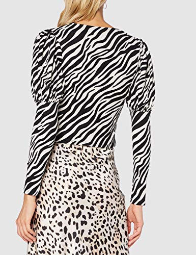 MISS SELFRIDGE Black Zebra Printed Puff Sleeved Top Blusas, Negro, 8 para Mujer