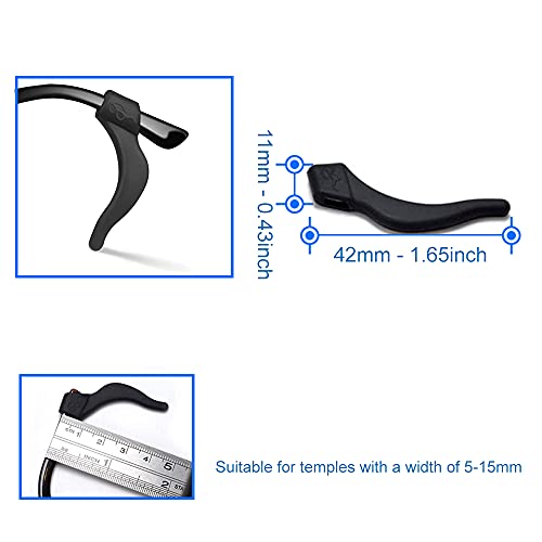 MMOBIEL 12 pares de ganchos universales de silicona antideslizantes para las orejas, soporte para puntas de las patillas, retenedor de gafas graduadas, gafas de sol - Negro y transparente