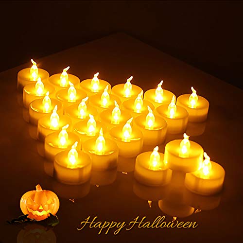 Mobxpar Velas LED Sin Fuego 24 Pack, Luces de Té sin Llama Velas Eléctricas con Baterías Decoración para San Valentín, Halloween, Navidad, Cumpleaños, Bodas y Fiestas [Amarillo cálido, parpadeo]