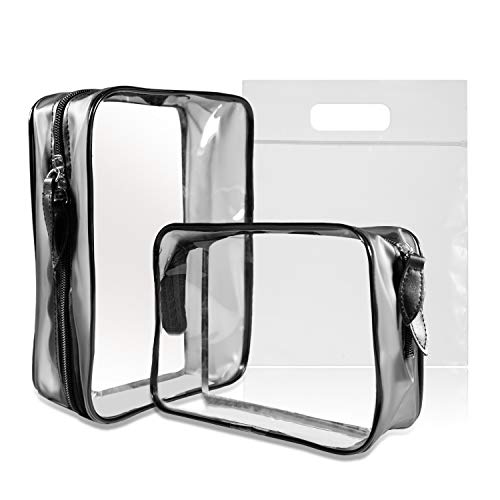 MOCOCITO Necesers Transparentes y 1 Bolsa de Vuelo para Líquidos (20cm x 20cm,1L), Bolsa de Cosméticos Impermeable para Hombre y Mujer