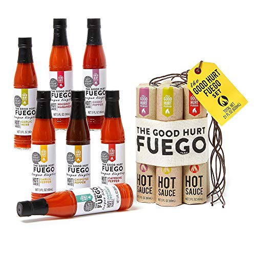 Modern Gourmet Foods, Set de Regalo Muestrario de Salsas Picantes "The Good Hurt Fuego", Set de 7 Salsas de Chile Picantes