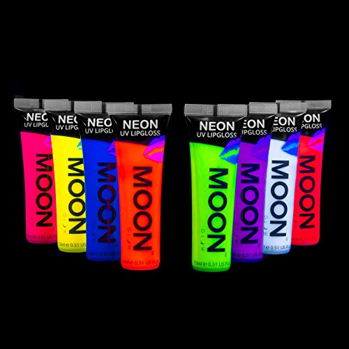 Moon Glow Neon UV Lip Gloss – Juego de 8 – Perfumado y brilla intensamente bajo los rayos UV!