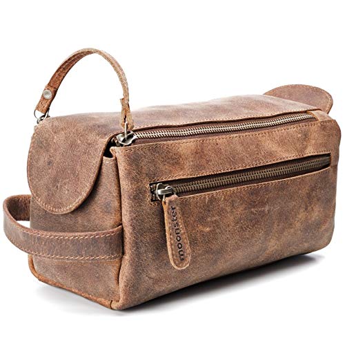 Moonster Neceser de Viaje para Hombre y Mujer – Bolsa de Aseo para Hombre Hecha a Mano Estilo Neceser Vintage Resistente Compacta y Práctica – Almacene los Artículos de Aseo para Viaje con Estilo