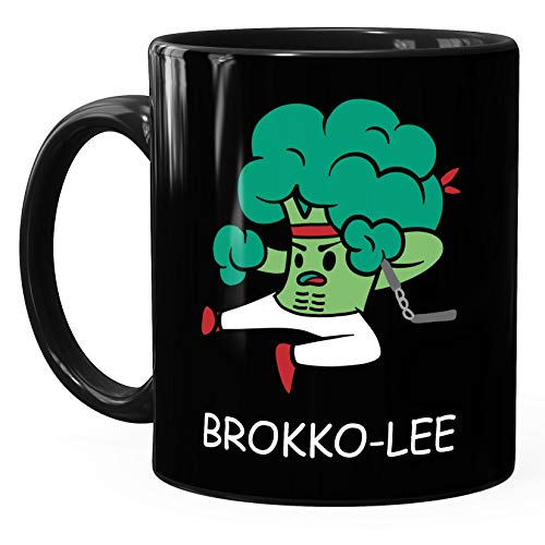 MoonWorks® Taza de café Brokko-lee Karate brócoli, verduras, color negro