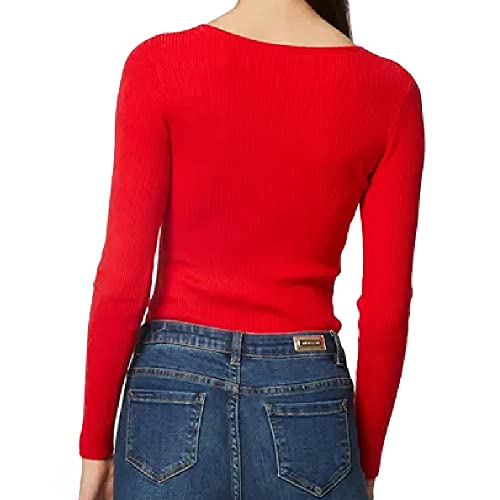 Morgan Jersey Fino Liso de Manga Larga y Cuello en V 212-mbanzi Suter Pulver, Rojo, M para Mujer