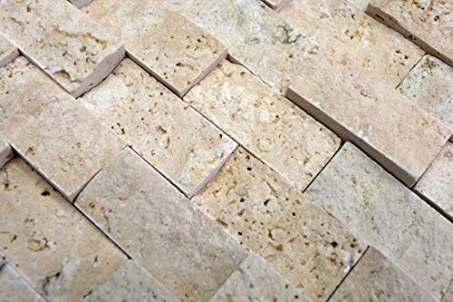 Mosaico de azulejos travertino de piedra natural, beige, ladrillo, travertino, 3D, MOS43-46248