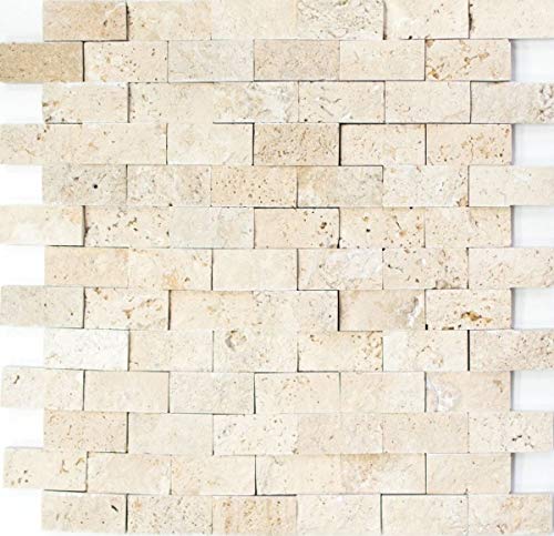 Mosaico de azulejos travertino de piedra natural, beige, ladrillo, travertino, 3D, MOS43-46248