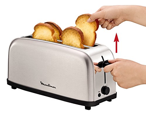 Moulinex Classic LS330D - Tostador Acero Inoxidable, 2 Ranuras largas y anchas, 1400 W, 6 Posiciones Tostado, Función Stop y Bandeja Recogemigas, Apto para Todo Tipo de Pan normal, de molde, artesano