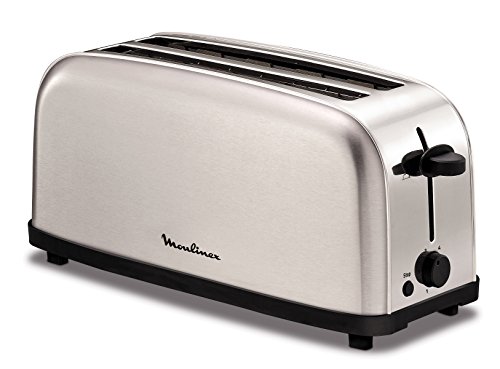 Moulinex Classic LS330D - Tostador Acero Inoxidable, 2 Ranuras largas y anchas, 1400 W, 6 Posiciones Tostado, Función Stop y Bandeja Recogemigas, Apto para Todo Tipo de Pan normal, de molde, artesano