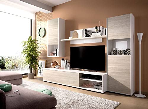 Muebles La Factoría Luka Salón TV Modular, Madera, Blanco B. / Gris, B.Brillo/Gris